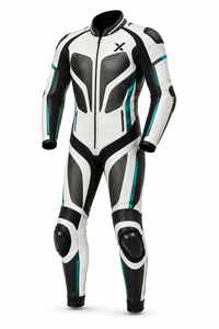 Traje de Motocicleta de Cuero de Una Pieza Ventilado para Carretera |   Negro, Blanco y Verde Azulado |   Fabricante OEM ODM |   Diseño de Calidad Premium | - Product Image 1