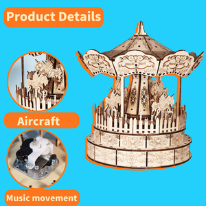 Puzzle 3D en bois Carrousel Musical, Kit de Modélisme à Assembler Fait Main pour Cadeaux de Fêtes, Anniversaires et Noël - Product Image 3