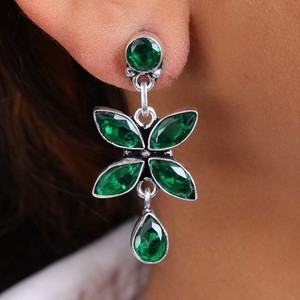 Oxidized <b>Silver</b> Brass Zircon Bohemia MultiFloral Drop <b>Earrings</b> | <b>Long</b> Dangle Ethnic Party for Women | Bulk Export Wholesale - Product Image 3