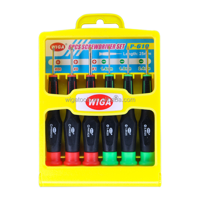 WIGA P-610 SNCM Steel Precision Screwdriver Set 6pcs Phillips Magnetic Tips Taiwan Industrial DIY Repair Tool Kit