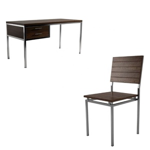 Mesa de escritura de estilo moderno Escritorio minimalista de madera de teca con patas de aluminio para muebles de oficina de estilo industrial - Product Image 6