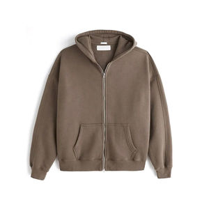 Sweat-shirt à capuche zippé personnalisé pour homme, en coton French Terry, à fermeture éclair intégrale, couleur unie, pour l'automne - Product Image 1