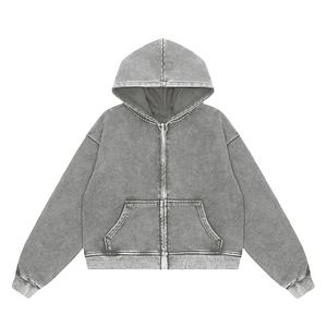 Sudaderas con capucha transpirables de lavado ácido de primera muesca, sudadera recortada de gran tamaño personalizada, sudadera con bolsillo de peso pesado en blanco Boxy Fit para hombre - Product Image 3