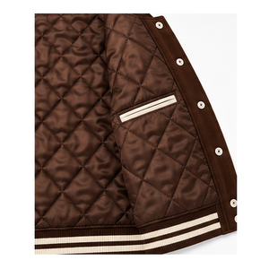 Chaqueta Varsity Marrón Chocolate Personalizada al por Mayor OEM, Chaqueta Bomber Universitaria de Béisbol con Logotipo Bordado en Chenille, Ropa Urbana - Product Image 6
