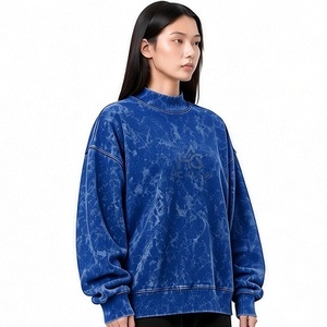 Sudadera Oversize de Felpa/Algodón con Lavado Ácido, Cuello Alto Simulado, Hombros Caídos, Color Negro, Premium, Estilo Urbano de Invierno, Más Vendida - Product Image 4