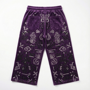 <b>Women</b> Cropped Baggy Pants Heavyweight <b>Velvet</b> Velour Windproof Wide Leg Custom Hotfix Rhinestone Winter Painted Eco-Friendly High - Product Image 1