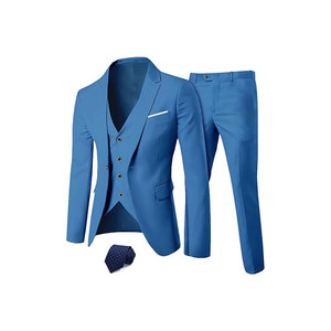 Wedding Suit (Blazer+Pants+Vest) 3-Piece Mandarin Collar Crocheted Washed Men's Business Formal Suit - Product Image 3