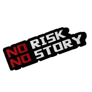 Patch brodé thermocollant « No Risk No Story » en feutre noir, rouge et blanc, forme irrégulière, pour décoration - Product Image 2