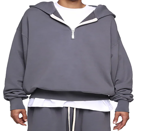 Sweat-shirt à capuche surdimensionné pour homme, fermeture éclair quart de tour, gris uni, en polaire, coupe classique, pour l'automne - Product Image 1