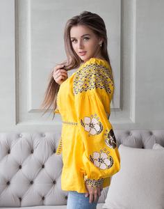 Autumn Casual O-Neck Vintage Solid <b>Lemon</b> Yellow 100% Cotton Chiffon Short <b>Top</b> 2-Piece Long Set Sleeveless Elegant Belt - Product Image 3