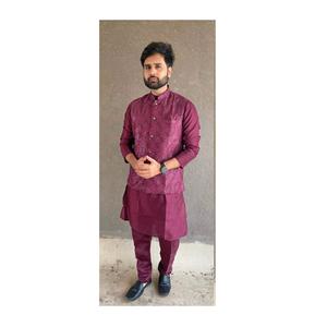 Ropa étnica india tradicional para hombres, pijama Kurta bordado púrpura clásico, chaqueta de seda bordada rica, fiestas de bodas - Product Image 1