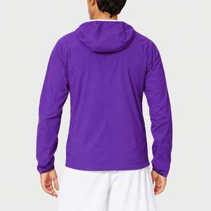 Unisex Purple Hooded Quarter-Zip Denim <b>Racer</b> <b>Jacket</b> Washed Quick Dry Breathable Polyester Winter Wear Regular Fit - Product Image 3