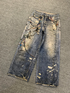 Pantalon en jean ample pour homme, style Y2K, avec broderie de patchs, chaîne métallique et impression numérique - Product Image 3