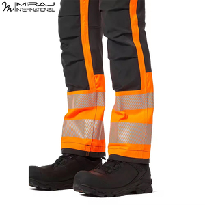 Men High Visibility <b>Work</b> <b>Pants</b> Polyester Reflective Stripes Orange <b>Black</b> Safety Workwear Durable Lightweight Breathable - Product Image 4