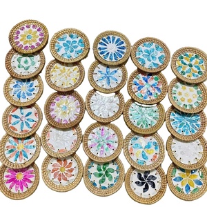 Artisan <b>Woven</b> Rattan Classic Flower Holiday Decoration & Gift Cup <b>Coaster</b> Set Made in Vietnam - Product Image 1