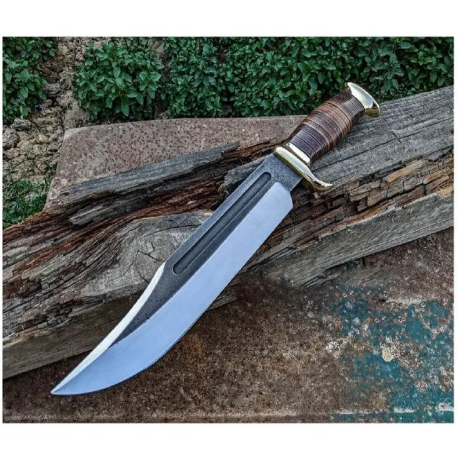 Handmade D2 steel bowie Knife leather handle with brass guard and fine leather sheath Viking knife outdoor knife