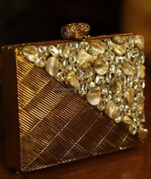 Pochette de soirée vintage de qualité supérieure, ornée de perles, avec chaînes, pompon et diamants, pour robe de mariée indienne