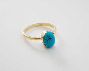 Anillo Ovalado de Turquesa Vermeil, Piedra de Turquesa Azul, Estilo Minimalista, Plata de Ley 925, Chapado en Oro de 14K, Joyería Boho Hecha a Mano - Product Image 4