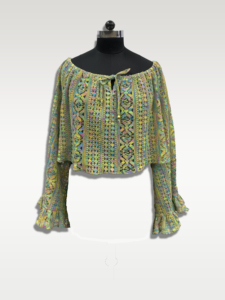 Women's Bohemian Crocheted <b>Lace</b> <b>Off</b> <b>The</b> <b>Shoulder</b> Crop <b>Top</b> Geometric Pattern Sheer Layer Loose Fit Spring Summer - Product Image 1