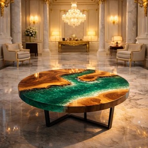 Hot Selling Exclusive Blue Epoxy Resin and Wooden <b>Table</b> Handmade Customized Dining <b>Table</b> for Home Decoration at <b>Low</b> Price - Product Image 1