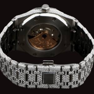 DiaDream Gems & Jewel Fashion Hip Hop Man's 41mm Round <b>Arabic</b> Numerals Dial Moissanite Diamond Quartz Movement Silver Band <b>Watch</b> - Product Image 4