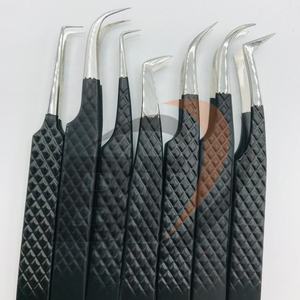 Pinzas profesionales de Extensión de pestañas de acero inoxidable negro mate de alta calidad logotipo personalizado punta puntiaguda volumen pestañas - Product Image 1