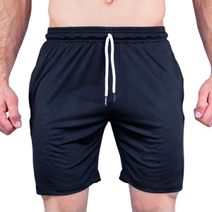 Short de sport en polyester 100% pour hommes, tissu en maille respirant à séchage rapide, ceinture élastique, poches, techniques teintées unies pour la salle de sport - Product Image 1