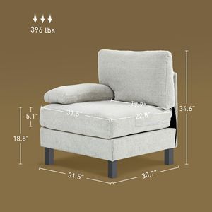 Poltrona Moderna Bianco Crema con Cuscino Spesso in Tessuto, Modulo Laterale Sinistro per Divano Componibile da Soggiorno - Product Image 3