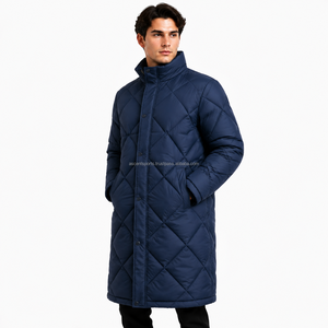 Manteau long matelassé noir pour homme, veste d'hiver, vêtement d'extérieur chaud, coupe-vent, imperméable, parka, production sur mesure en gros - Product Image 3