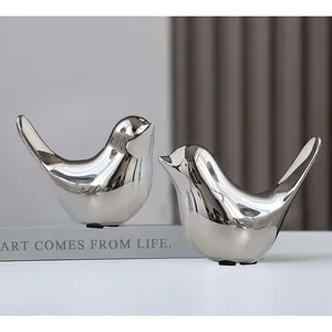 Silver Plated Stainless Steel Bird Figurine Modern Home Decoration Animal Sculpture Polished Metal Craft - Product Image 1