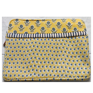 Housse d'ordinateur portable en coton imprimé à la main par des artisans indiens, luxueuse, matelassée, multi-poches, avec fermeture éclair, durable, pour une protection quotidienne de l'ordinateur portable - Product Image 1