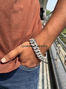 Bracelet chaîne cubaine classique géométrique en argent 925 avec moissanite VVS taille brillant de 18 mm pour hommes et femmes, passe le test du diamant - Product Image 2