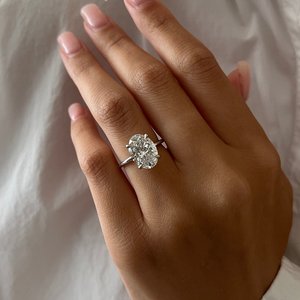 4CT Oval Cut Lab Grown Diamond Solitaire <b>Ring</b> , VS1-F Ratio 1.4+, Platinum Oval Diamond <b>Ring</b> ,<b>Thin</b> Oval <b>Ring</b>, IGI Certified - Product Image 1