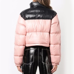 <b>Quilted</b> Puffer <b>Jacket</b> Women Winter Short Coat With Contrast Color Block Stand Collar Zipper Closure Full Sleeve - Product Image 2