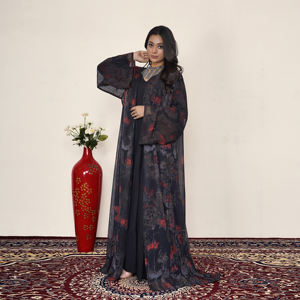 Abaya élégante en mousseline de soie à sequins, ouverte sur le devant, à manches longues, robe islamique modeste, jalabiya de luxe de style arabe, style Dubaï, pour femmes, taille plus, pour l'Aïd - Product Image 2