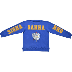 Sweat-shirt d'hiver Sigma Gamma Rho en chenille avec motif au dos, 100 % coton, bleu, pour femme, avec lettres grecques brodées, col rond, haut de gamme - Product Image 2