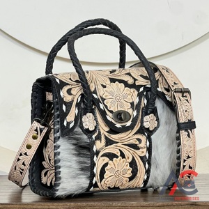 Último Diseño 2026 Bolso Mini Satchel de Cuero Repujado de Piel de Vacuno para Mujer, Bolso Cruzado con Grabado Floral, Bolso Tote de Piel con Pelo - Product Image 1