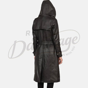 Abrigo de Cuero Genuino Negro Premium para Mujer, Gabardina Clásica Larga con Cinturón, Abrigo de Piel de Oveja, Corte Entallado, Elegante - Product Image 2