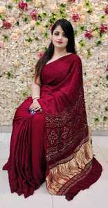 Sari en soie modal réversible pour femme, noir et bordeaux, traditionnel indien et pakistanais, pour mariage et fêtes, longueur au sol, ethnique - Product Image 2