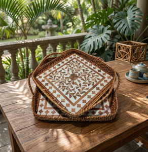 Direct Supplier Factory Price Round Rattan Serving Tray with Handles Decorative Tableware for <b>Coffee</b> <b>Table</b> Garage Beverages - Product Image 1