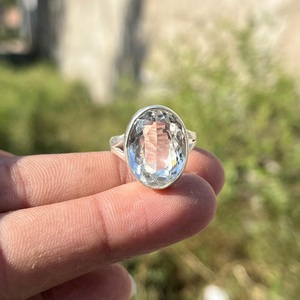Oval Cut <b>Crystal</b> Cocktail <b>Ring</b> 925 Silver Bezel Setting Classic Unisex Everyday Wear Jewelry - Product Image 5