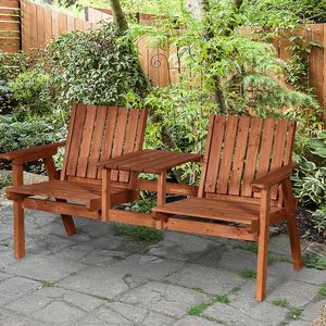 Set di Mobili da Esterno in Legno di Acacia con Divanetto, Foro per Ombrellone e Tavolino Centrale, Finitura Arancione - Product Image 2