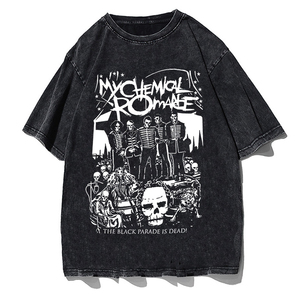 T-shirt décontracté à manches courtes pour homme, coupe oversize, épaules tombantes, 100 % coton 280 g, avec impression personnalisée de lettres et de crânes de haute qualité - Product Image 3