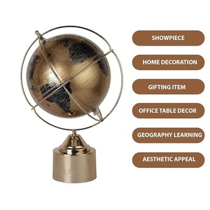 Globo terráqueo premium de escritorio con anillo dorado y base cilíndrica, globo geográfico educativo para oficina y estudio. - Product Image 3