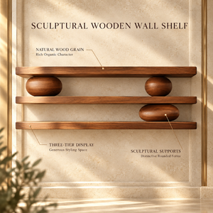 Étagères murales flottantes en noyer naturel, supports sphériques sculpturaux, présentoir en bois à trois niveaux, décoration intérieure moderne, artisanat du bois - Product Image 3
