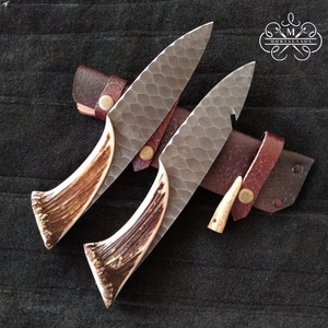 Handmade Damascus Steel Chef Knife with Natural Stag Handle – Razor Sharp <b>Kitchen</b> Knife with Leather Sheath | Custom Logo OEM - Product Image 5
