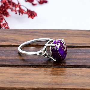 Anillo Artesanal de Cobre con Turquesa Púrpura, Plata de Ley Vintage, Joyería Inspirada en la Naturaleza, Regalo Nupcial Único - Product Image 4