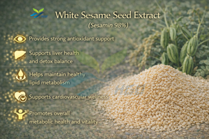 โรงงาน HGO จำหน่ายสารสกัดงาขาว (Sesamum indicum) เกรดอาหาร เซซาไมน์ 98% สารสกัดมาตรฐาน - Product Image 2