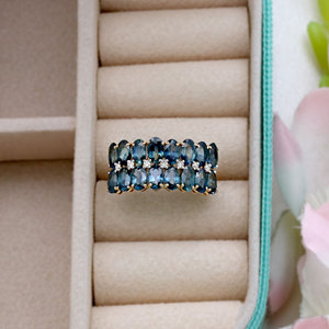 Anillo de Oro Amarillo Sólido de 14K con Zafiro Azul Ovalado y Diamantes para Mujer, Joyería Fina para Boda, Regalo, Fiesta - Product Image 5