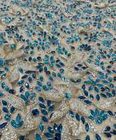 Tissu en dentelle 100 % polyester de qualité supérieure, fantaisie, classique, luxueux, perlé à la main, pour robes de mariée, voiles de mariée, largeur personnalisée, couleur unie
